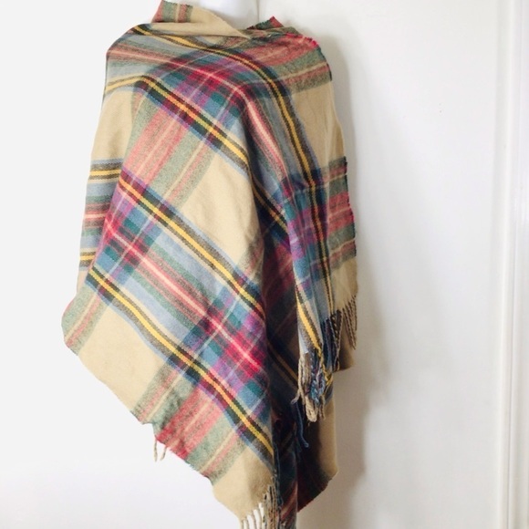 Red yellow green plaid scarf wrap - Picture 1 of 5